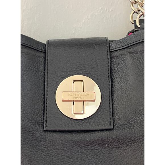 KATE SPADE Black Pebble Leather Town Road Elena Shoulder Bag Purse Chain Strap - Picture 2 of 10